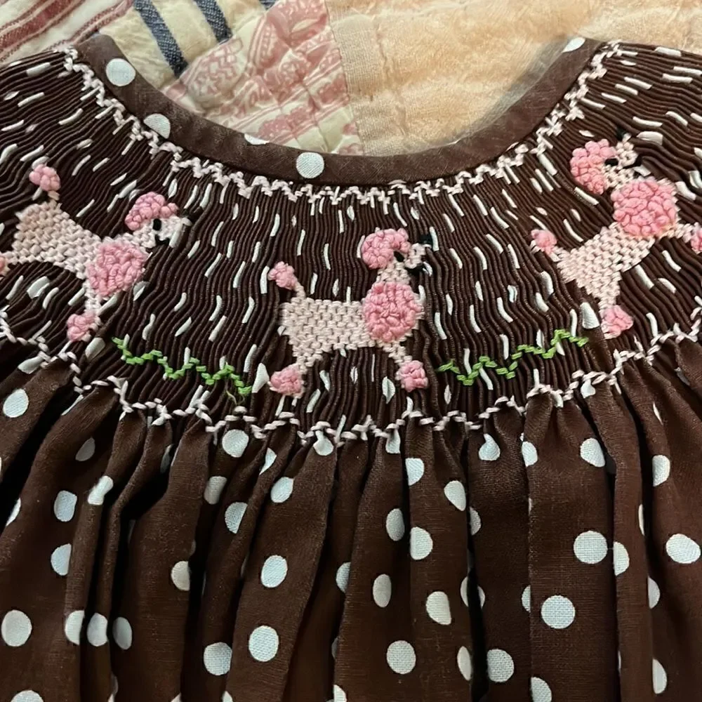 Smocked poodles polkadot dress